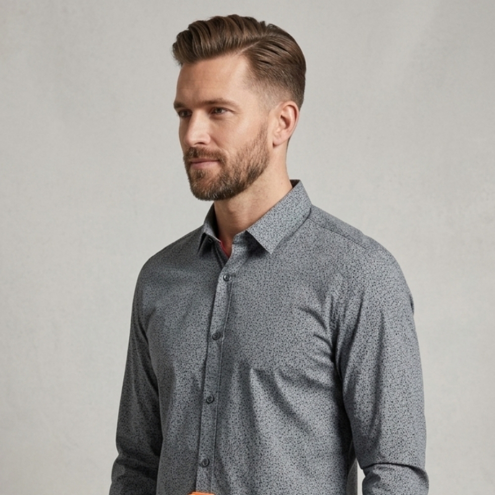 Hugo Boss Slim Fit 100% Cotton Black & Gray Speckled Shirt - Size L